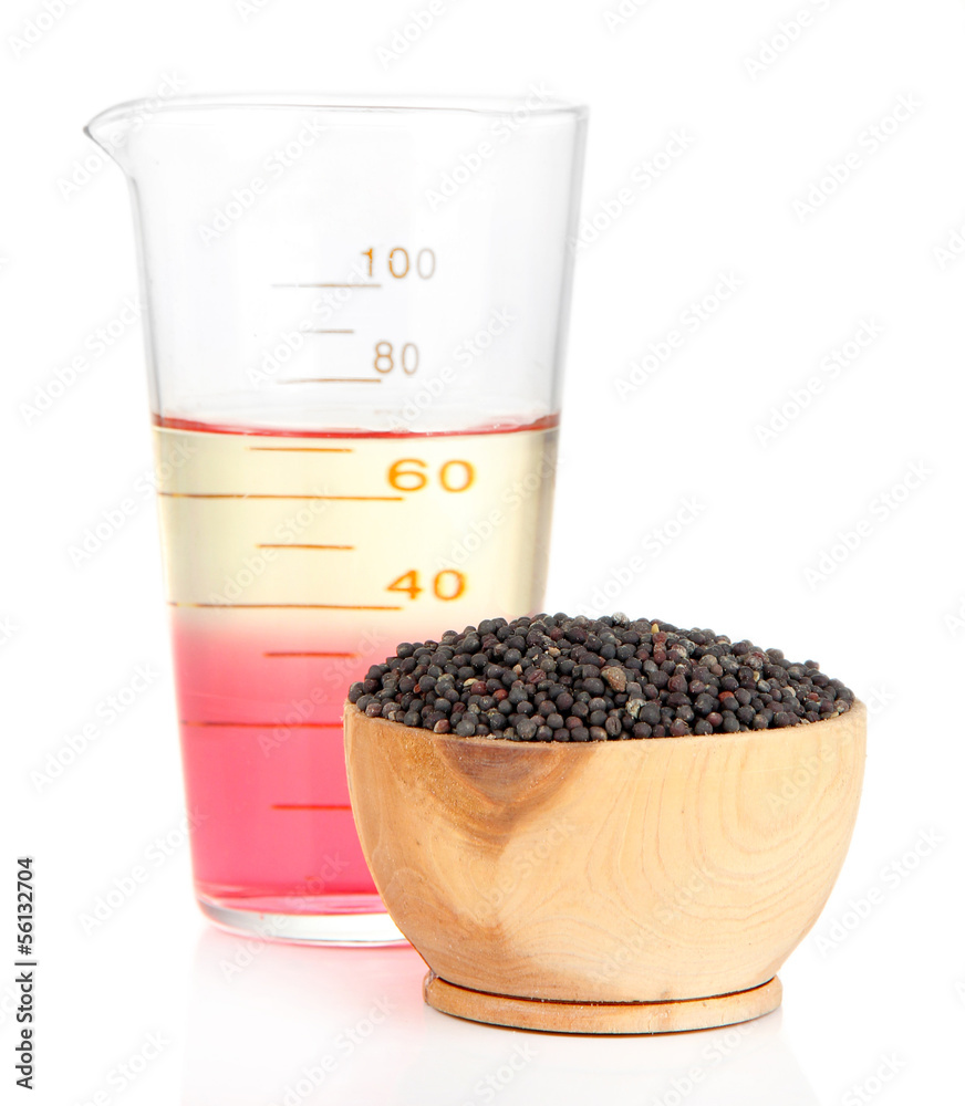 Test tube with bio fuel from rape seeds, isolated on white