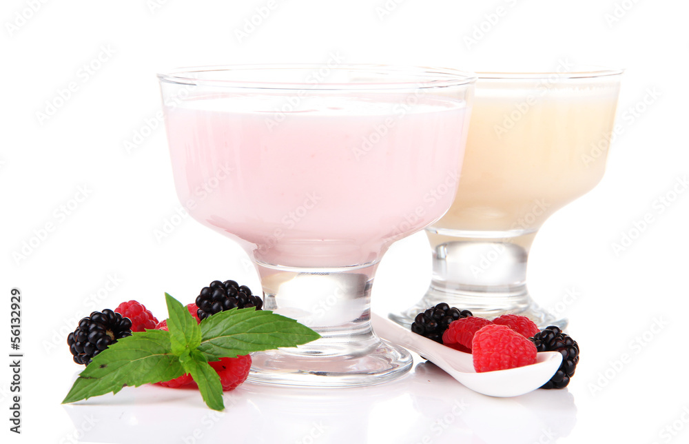 Delicious yogurt with berries isolated on white