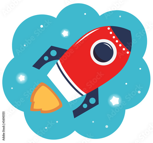 Fototapeta na wymiar Colorful cartoon Rocket in space isolated on white