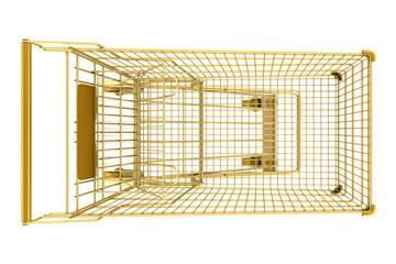 Wall Mural - top view of golden empty shopping cart isolated on white backgro