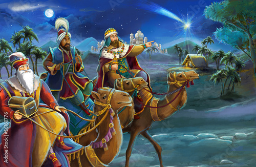 Fotomural Illustration of the holy family and three kings