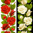 Vector red and white rose vertical seamless pattern
