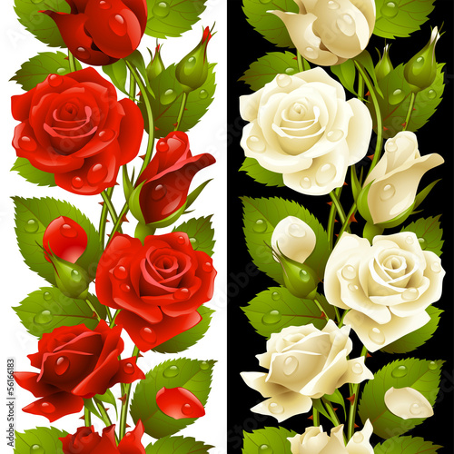 Naklejka - mata magnetyczna na lodówkę Vector red and white rose vertical seamless pattern