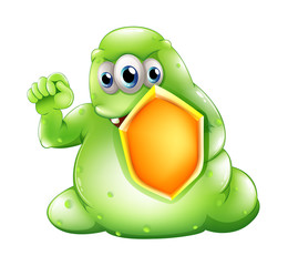 Poster - A brave greenslime monster holding a shield