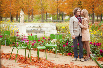 Romantic couple at fall, having a date