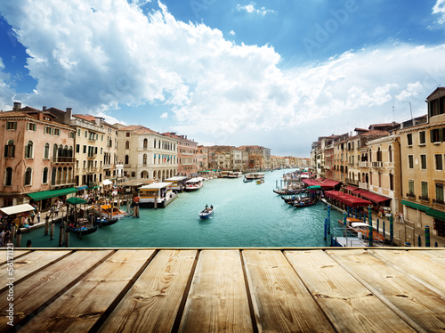 Plakat na zamówienie Venice, Italy and wooden surface