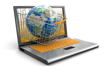 Wall Mural - Laptop, Shopping Basket and Globe (clipping path included)