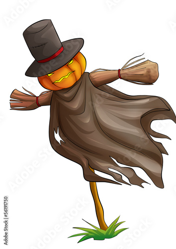 Fotografía Cartoon illustration of a scarecrow isolated on white