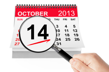 Poster - Happy Columbus Day Concept. 14 october 2013 calendar with magnif