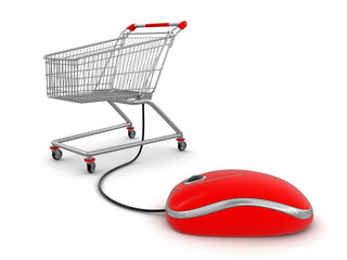 Poster - Shopping Cart  with computer mouse (clipping path included)