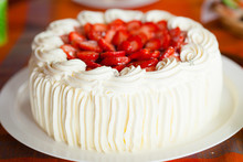 Delicious Strawberry Cake With Strawberries And Whipped Cream