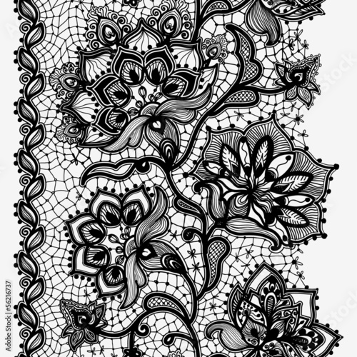 Plakat na zamówienie Abstract lace ribbon seamless pattern with elements flowers