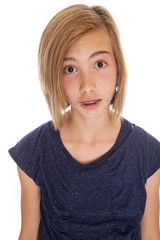 A teenage girl with headgear