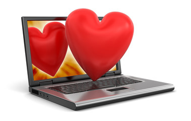 Wall Mural - Laptop and Hearts (clipping path included)