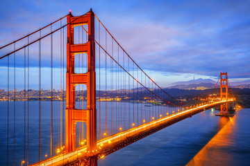 view of famous Golden Gate Bridge by night