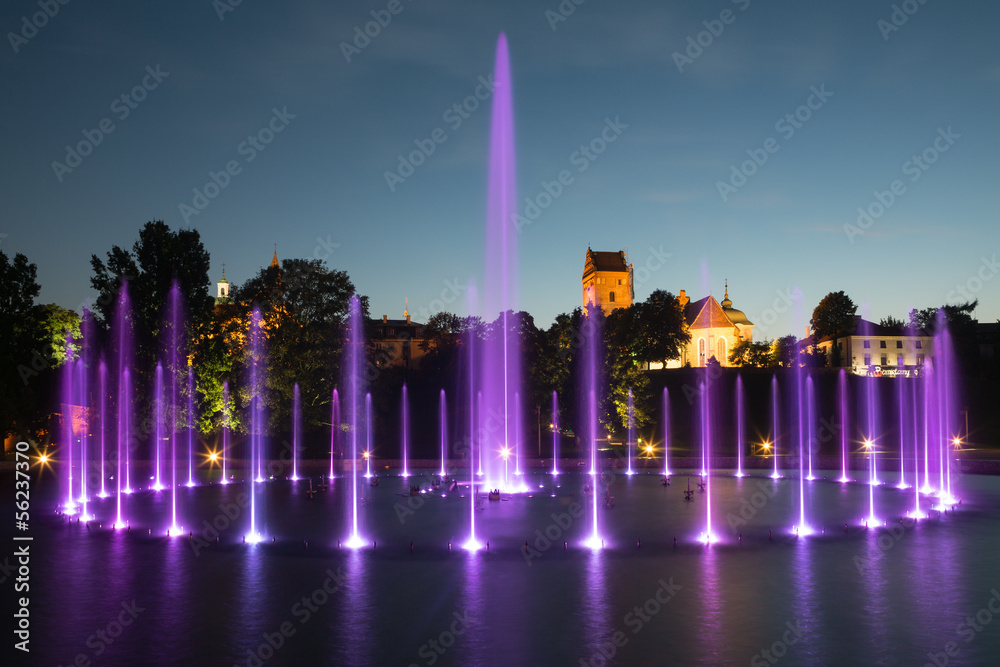 The illuminated fountain at night - obrazy, fototapety, plakaty 
