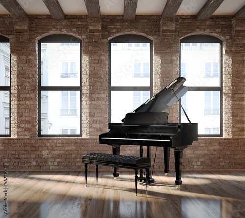 Naklejka dekoracyjna Vintage romantic loft interior, with a black piano