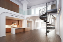 Empty Room Of Residence With A Spiral Staircase