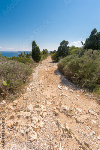 Foto Stone footpath in the mountains leading to down