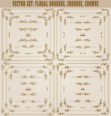 Vector set of gold decorative borders, frame