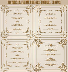 Wall Mural - Vector set of gold decorative borders, frame