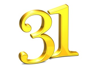 Aufkleber - 3d gold number thirty-one on white background