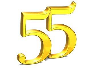 Poster - 3D Gold Number Fifty-five on white background