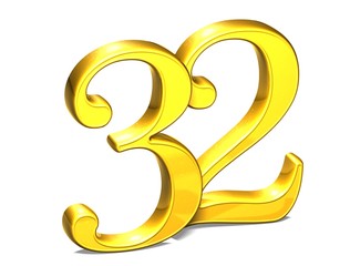Aufkleber - 3d gold number thirty-two on white background