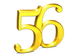Aufkleber - 3d gold number fifty-six on white background