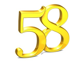 Aufkleber - 3d gold number fifty-eight on white background