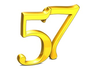 Aufkleber - 3d gold number fifty-seven on white background