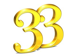 Aufkleber - 3d gold number thirty-three on white background