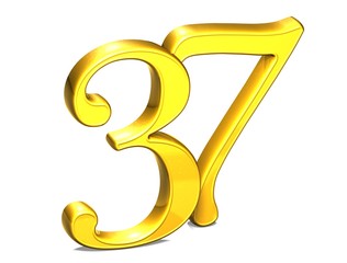 Sticker - 3D Gold Number thirty-seven on white background