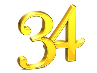 Aufkleber - 3d gold number thirty-four on white background