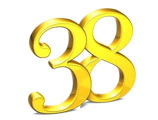 Aufkleber - 3d gold number thirty-eight on white background