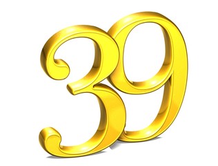 Aufkleber - 3d gold number thirty-nine on white background