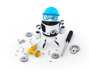 Poster - Robot construction worker with various tools. Technology concept