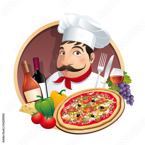 Naklejka - mata magnetyczna na lodówkę Logo Pizzeria Restaurant Menu Carte - Vecteur CMJN