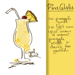 Illustration with Pina Colada cocktail