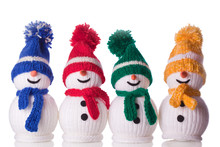 Group Of Snowman With Hat And Scarf