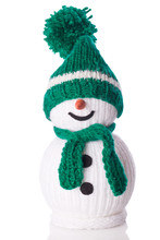 Snowman With Green Scarf And Hat