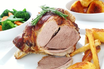 Canvas Print - roast leg of lamb with vegetables