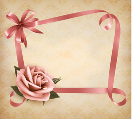 Fototapete - Retro holiday background with pink rose and ribbons. Vector illu
