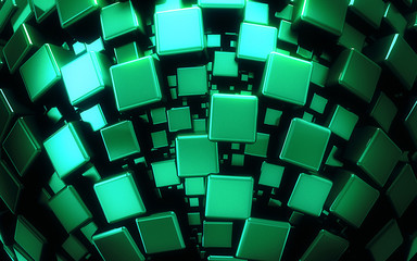 Poster - 3D geometric green cubes backdrop - computer generated