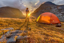 Sunrise With Tent In Lapland