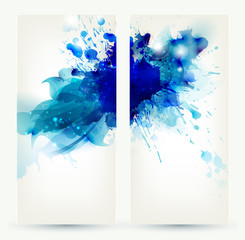 Aufkleber - set of two banners, abstract headers with blue blots
