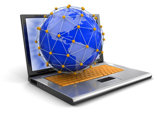 Poster - Laptop and Network on globe (clipping path included)