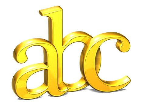 3D Shiny Gold Letter ABC on white background