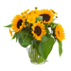 Wall Mural - sunflowers  and marigold flowers in vase