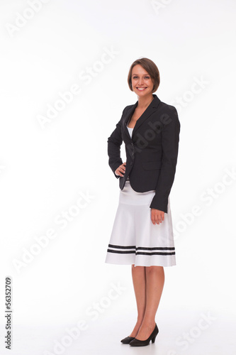 Fotografie, Obraz Positive businesswoman posing for camera isolated on white